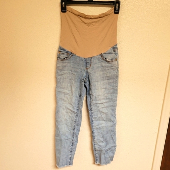 Luxe Essential Denim Crop Straight Leg Maternity Pants - Picture 1 of 5